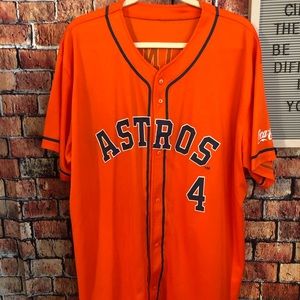 ASTRO BUTTON-UP ORANGE JERSEY #4 SPRINGER NO TAGS MEASURES 25" PIT TO PIT